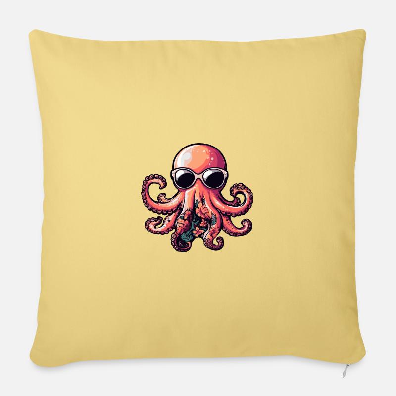 Oktopus Comic Urlaub - Sofakissenbezug 45 x 45 cm - Hellgelb
