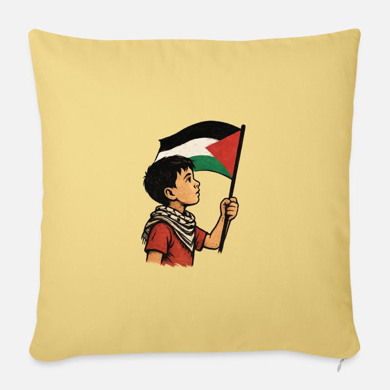 Garçon au drapeau – Voix de l'innocence - Housse de coussin décorative 45 x 45 cm - jaune délavé