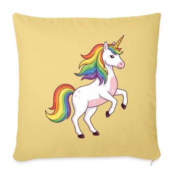 Licorne à crinière arc-en-ciel - Housse de coussin décorative 45 x 45 cm - jaune délavé - Devant