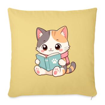 Kawaii Lesekätzchen - Sofakissenbezug 45 x 45 cm - Hellgelb - Vorne