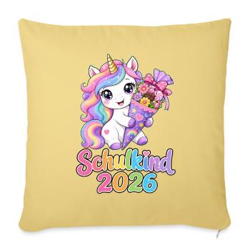 Einhorn Schultüte 2026 Schulkind - Sofakissenbezug 45 x 45 cm - Hellgelb - Vorne