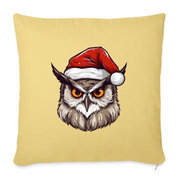 Portrait de Noël tête de hibou - Housse de coussin décorative 45 x 45 cm - jaune délavé - Devant