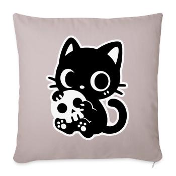 Chat mignon effrayant avec un crâne | Kawaii Spooky Mot - Housse de coussin décorative 45 x 45 cm - taupe clair - Devant
