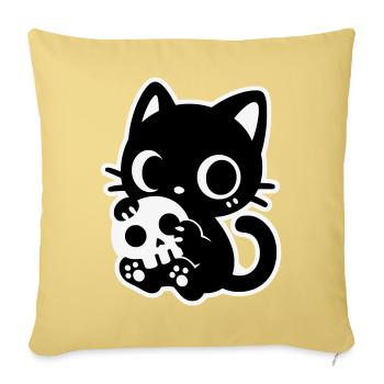 Cute Scary Cat with Skull | Kawaii Spooky Mot - Sofa pillowcase 17,3'' x 17,3'' (45 x 45 cm) - washed yellow - Front