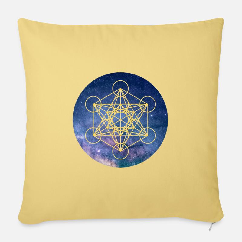 Cube de Métatron sur fond espace - Housse de coussin décorative 45 x 45 cm - jaune délavé