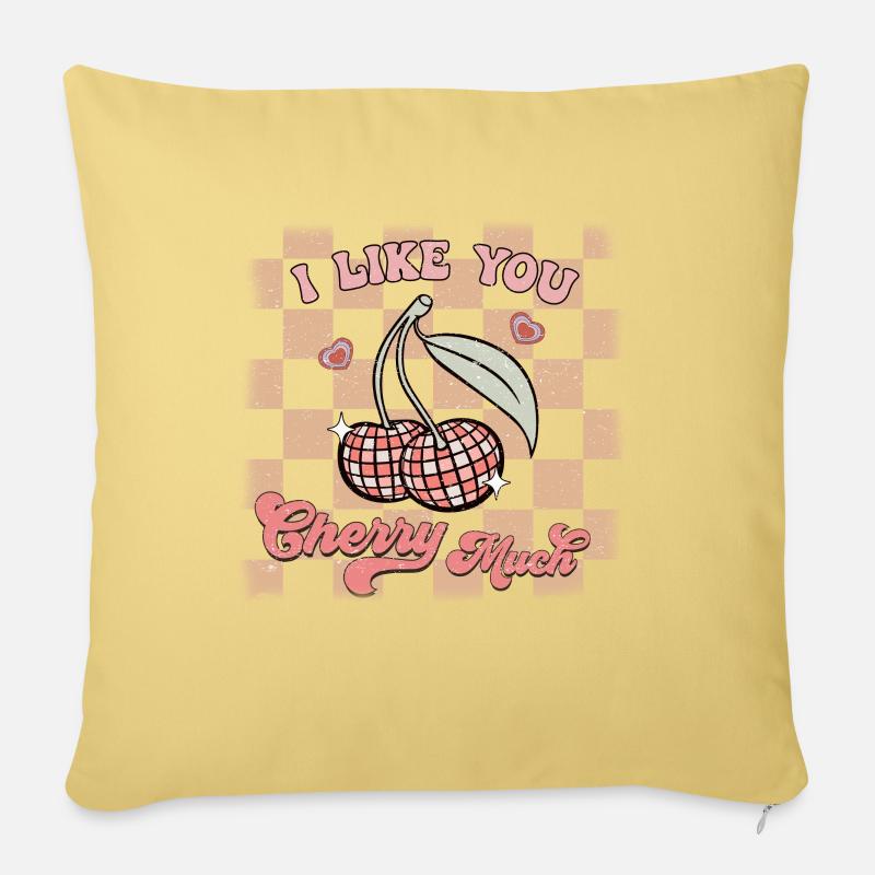 Ich Mag Dich Kirsche Viel Retro Valentines - Sofakissenbezug 45 x 45 cm - Hellgelb