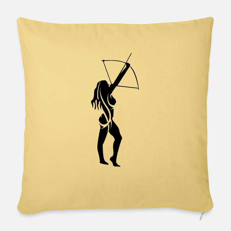 Tir à l'arc de tribal féminin - Housse de coussin décorative 45 x 45 cm - jaune délavé
