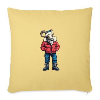 Chèvre de montagne drôle d’hiver - Housse de coussin décorative 45 x 45 cm - jaune délavé - Devant