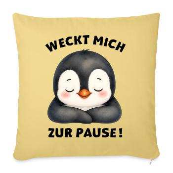 Klassentier Pinguin "Weckt mich zur Pause!" - Sofakissenbezug 45 x 45 cm - Hellgelb - Vorne