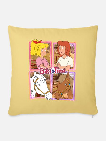 Bibi und Tina mit Amadeus und Sabrina - Sofakissenbezug 45 x 45 cm - Hellgelb