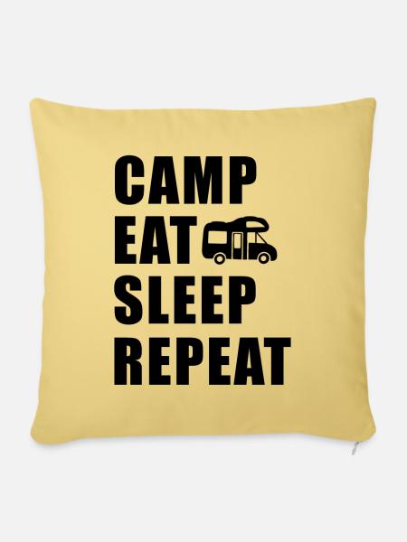 Camp Eat Sleep Repeat Wohnmobil in schwarz - Sofakissenbezug 45 x 45 cm - Hellgelb
