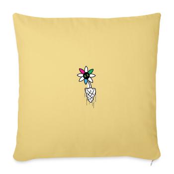 Illustration de crâne de fleur vive - Housse de coussin décorative 45 x 45 cm - jaune délavé - Devant