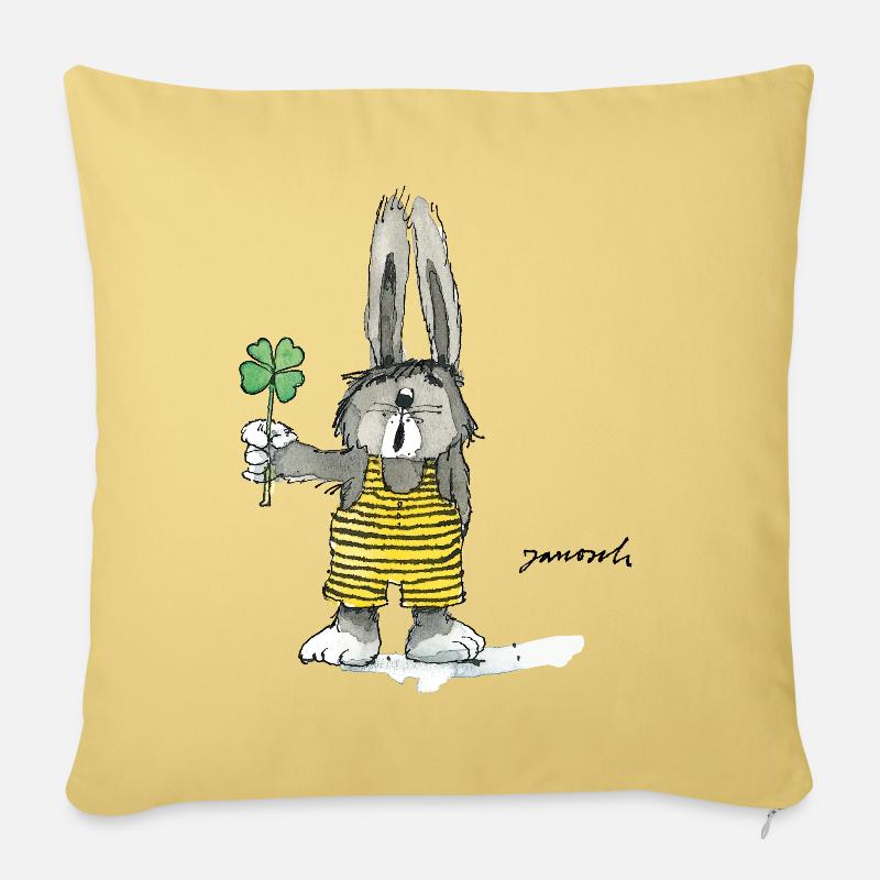 Janosch Hase Findet Sein Glück Kleeblatt - Sofakissenbezug 45 x 45 cm - Hellgelb