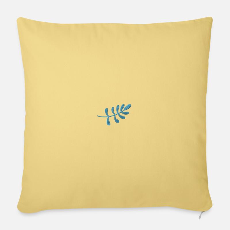 Hellblaues Blatt bestickt - Sofakissenbezug 45 x 45 cm - Hellgelb