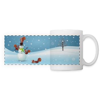 Weihnachten Winter Schneemann mit Eichhörnchen - Panoramatasse - Weiß - Vorne