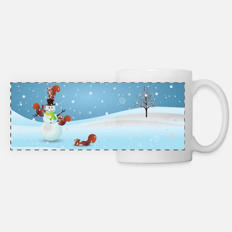 Weihnachten Winter Schneemann mit Eichhörnchen - Panoramatasse - Weiß