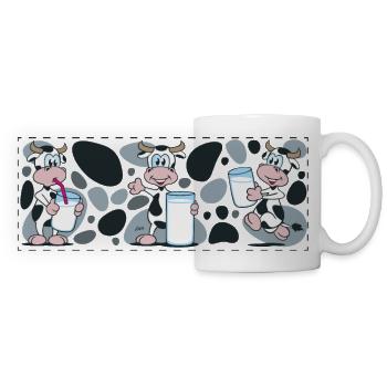 Cute comic cow with frosted glass - Panoramic Mug - white - Front