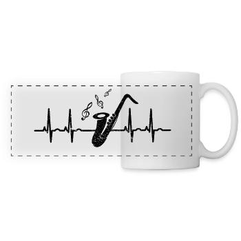 J'aime le saxophone (rythme cardiaque du saxophone) - Mug panoramique contrasté et blanc - blanc - Devant