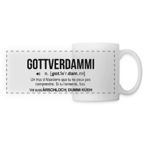 Maquette de Mug panoramique contrasté et blanc « Gottverdammi Définition Alsace » à imprimer et personnaliser