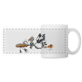 Maquette de Mug panoramique contrasté et blanc « La Cigogne Apporte le Bonheur Bébé » à imprimer et personnaliser