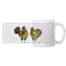Maquette de Mug panoramique contrasté et blanc « Duo Coq & Poule Champêtre » à imprimer et personnaliser