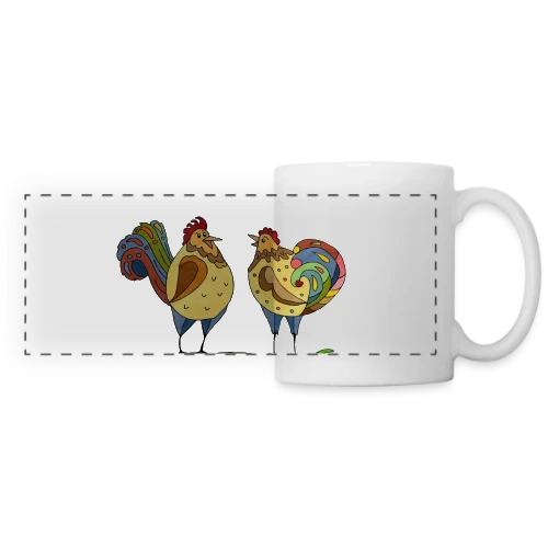 Duo Coq & Poule Champêtre - Mug panoramique contrasté et blanc