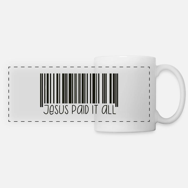 Jesus paid it all Barcode (schwarz) - Panoramatasse - Weiß