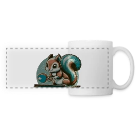 Maquette de Mug panoramique contrasté et blanc « L'Écureuil Champion de Ping-Pong Cartoon » à imprimer et personnaliser
