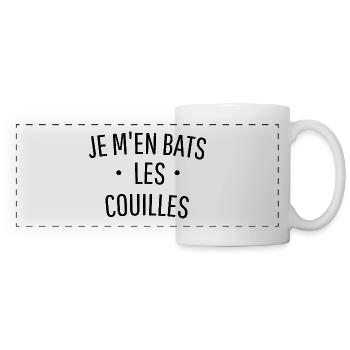 JE M'EN BATS LES COUILLES idée cadeau humour - Mug panoramique contrasté et blanc - blanc - Devant