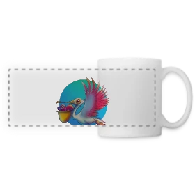 Maquette de Mug panoramique contrasté et blanc « Pélican Livreur de Bébés Poulpes » à imprimer et personnaliser
