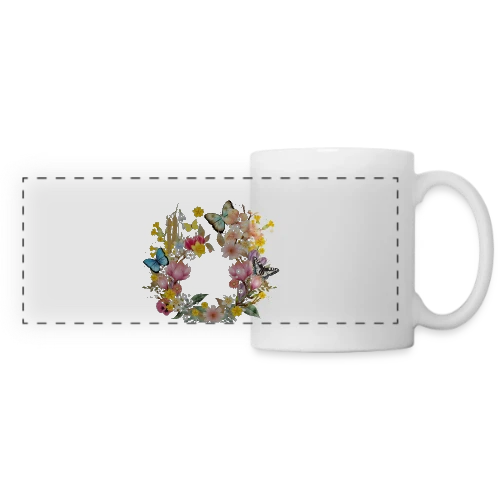 Éclosion Printanière : Fleurs et Papillons Colorés - Mug panoramique contrasté et blanc