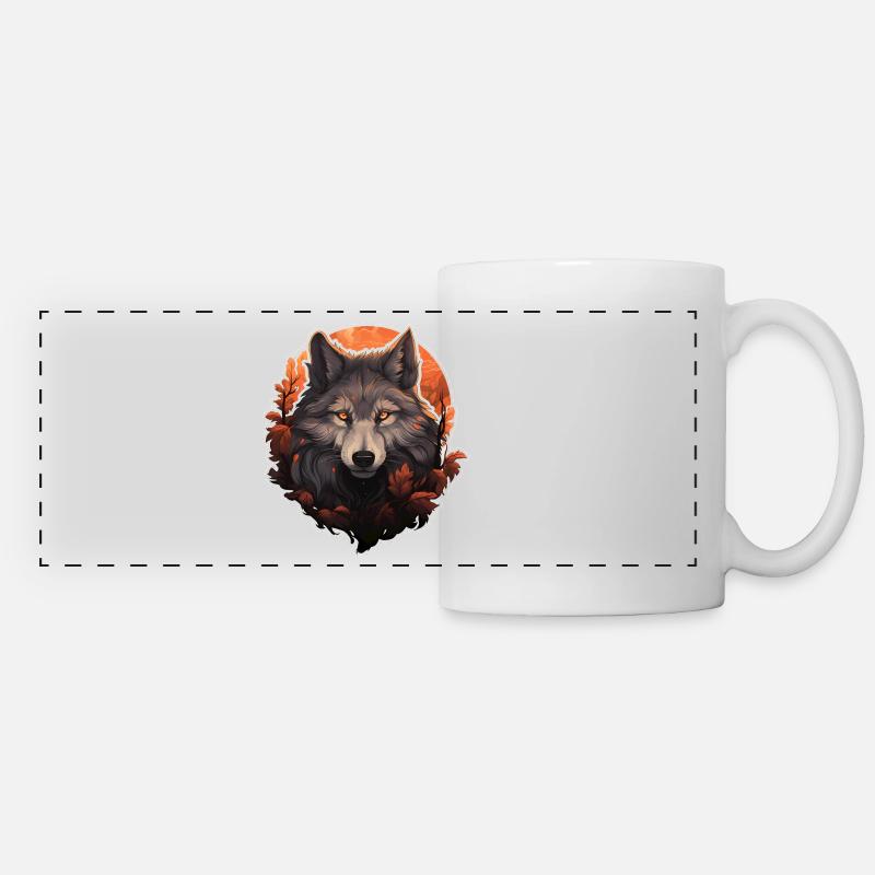 Loup Halloween d’automne 2 - Mug panoramique contrasté et blanc - blanc