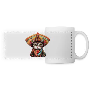 Chat en vêtements traditionnels sud-américains - Mug panoramique contrasté et blanc - blanc - Devant