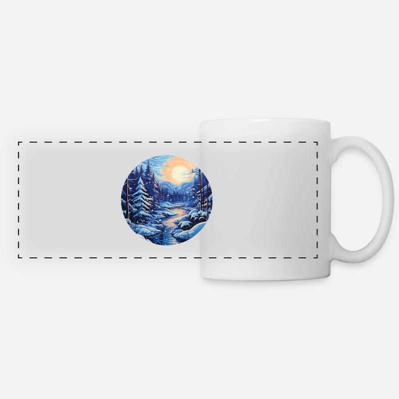 Paysage d’hiver forêt avec rivière - Mug panoramique contrasté et blanc - blanc