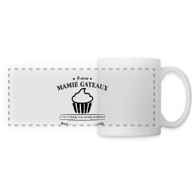 Maquette de Mug panoramique contrasté et blanc « Mamie Gâteaux d'Amour » à imprimer et personnaliser