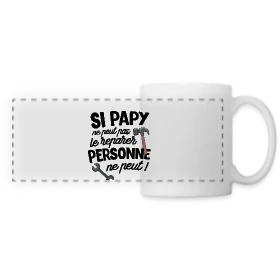 Maquette de Mug panoramique contrasté et blanc « Super Papy Bricoleur » à imprimer et personnaliser
