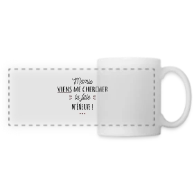 Maquette de Mug panoramique contrasté et blanc « Mamie, au secours, ta fille m'énerve ! » à imprimer et personnaliser