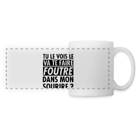Maquette de Mug panoramique contrasté et blanc « L'?il Qui Dit Tout : "Va te faire foutre ?" » à imprimer et personnaliser