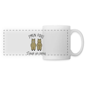 Maquette de Mug panoramique contrasté et blanc « T-shirt "J'men fous j'suis un lama" - Humour Décalé » à imprimer et personnaliser