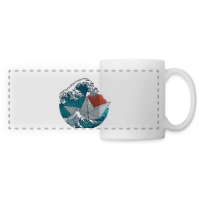 Maquette de Mug panoramique contrasté et blanc « Bateau Origami dans la tempête » à imprimer et personnaliser