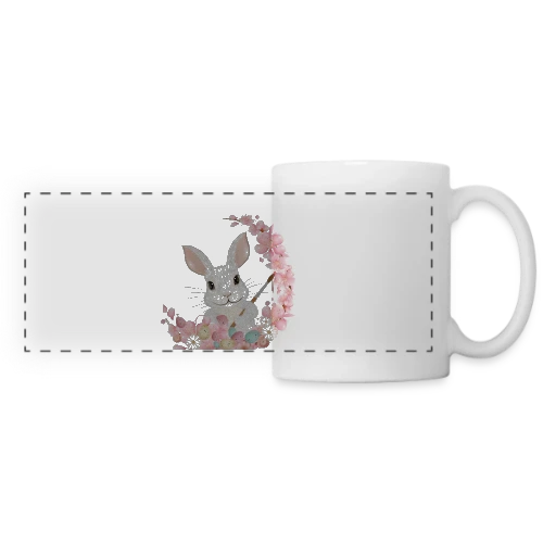 Lapin de Pâques Enchanteur: Fleurs et Pinceau Pastel - Mug panoramique contrasté et blanc
