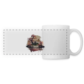 Maquette de Mug panoramique contrasté et blanc « T-shirt Paysage Japonais Onirique » à imprimer et personnaliser