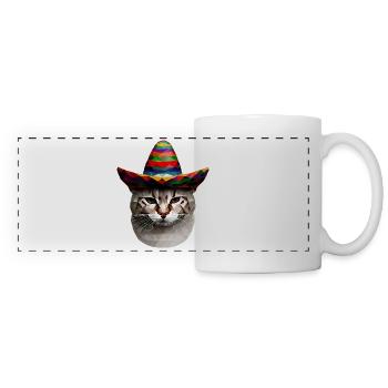 Chat polygonal avec chapeau mexicain et - Mug panoramique contrasté et blanc - blanc - Devant