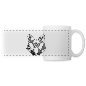 Maquette de Mug panoramique contrasté et blanc « Renard Origami : Art Géométrique Nature » à imprimer et personnaliser