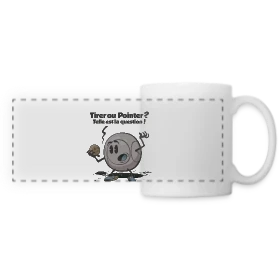 Maquette de Mug panoramique contrasté et blanc « Pétanque : Tirer ou pointer ? » à imprimer et personnaliser