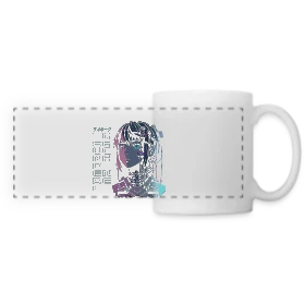 Maquette de Mug panoramique contrasté et blanc « Tsundere Cyborg Neon Glitch Anime » à imprimer et personnaliser