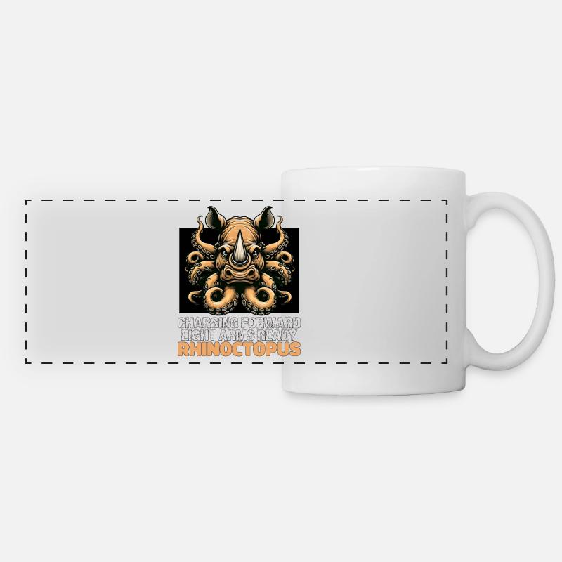 CHARGING FORWARD EIGHT ARMS READY RHINO & OCTOPUS - Panoramic Mug - white