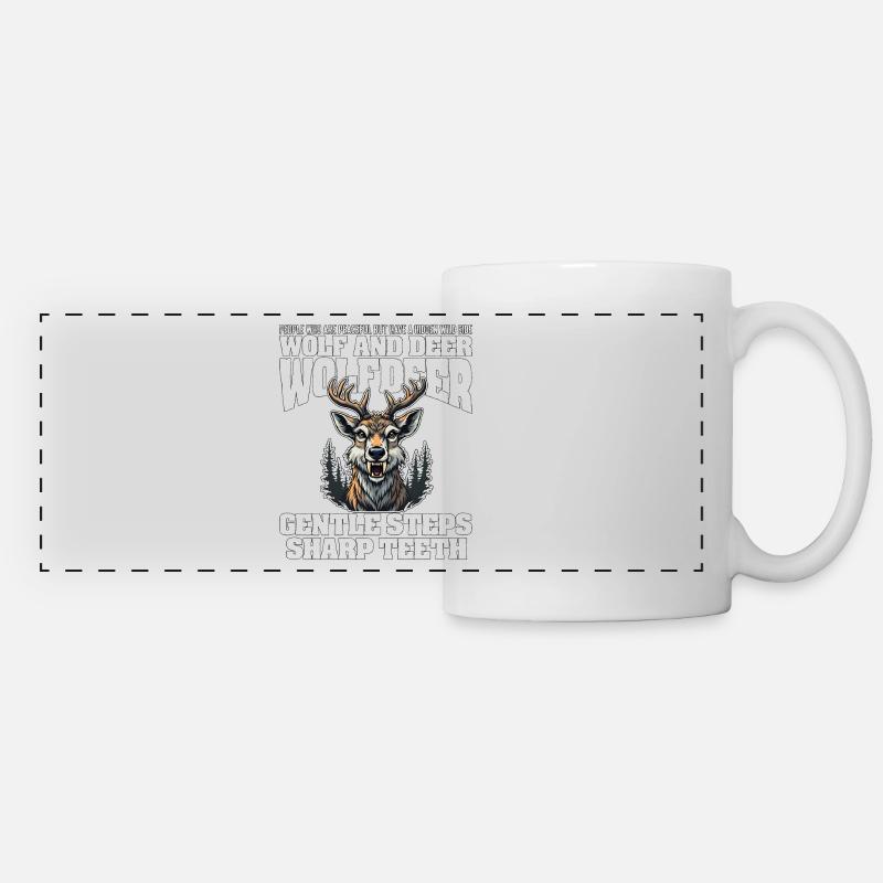 GENTLE STEPS SHARP TEETH - WOLF AND DEER - Panoramic Mug - white