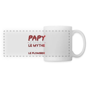 Maquette de Mug panoramique contrasté et blanc « Papy Plombier de Légende - Humour Cadeau Artisan » à imprimer et personnaliser