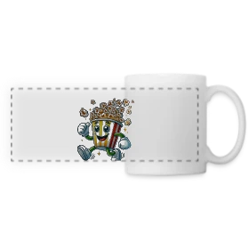 Maquette de Mug panoramique contrasté et blanc « T-shirt Popcorn Comique : La Star de Vos Soirées Ciné » à imprimer et personnaliser